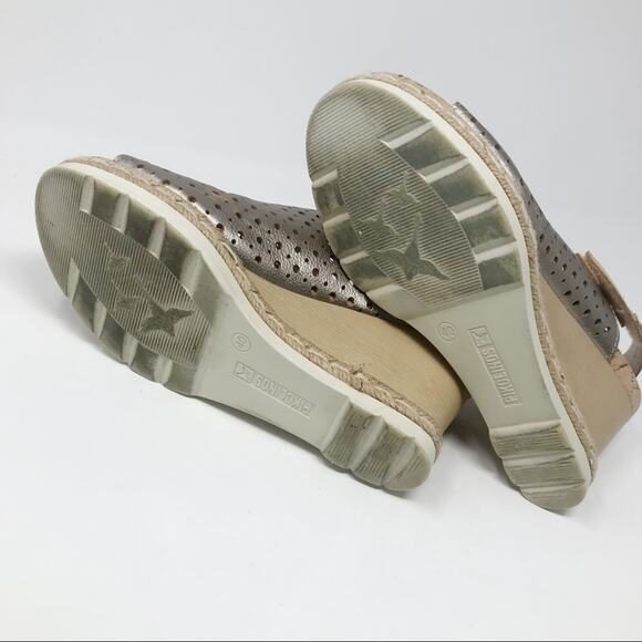 Pikolinos Bali Metallic Wedge Laser Cut Leather Open Toe Sandals Shoes 40 9.5 - Picture 9 of 15
